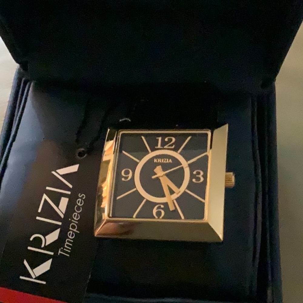 NIB. Krizia Unisex Watch. Made in Italy. Black leather band. Tags included
